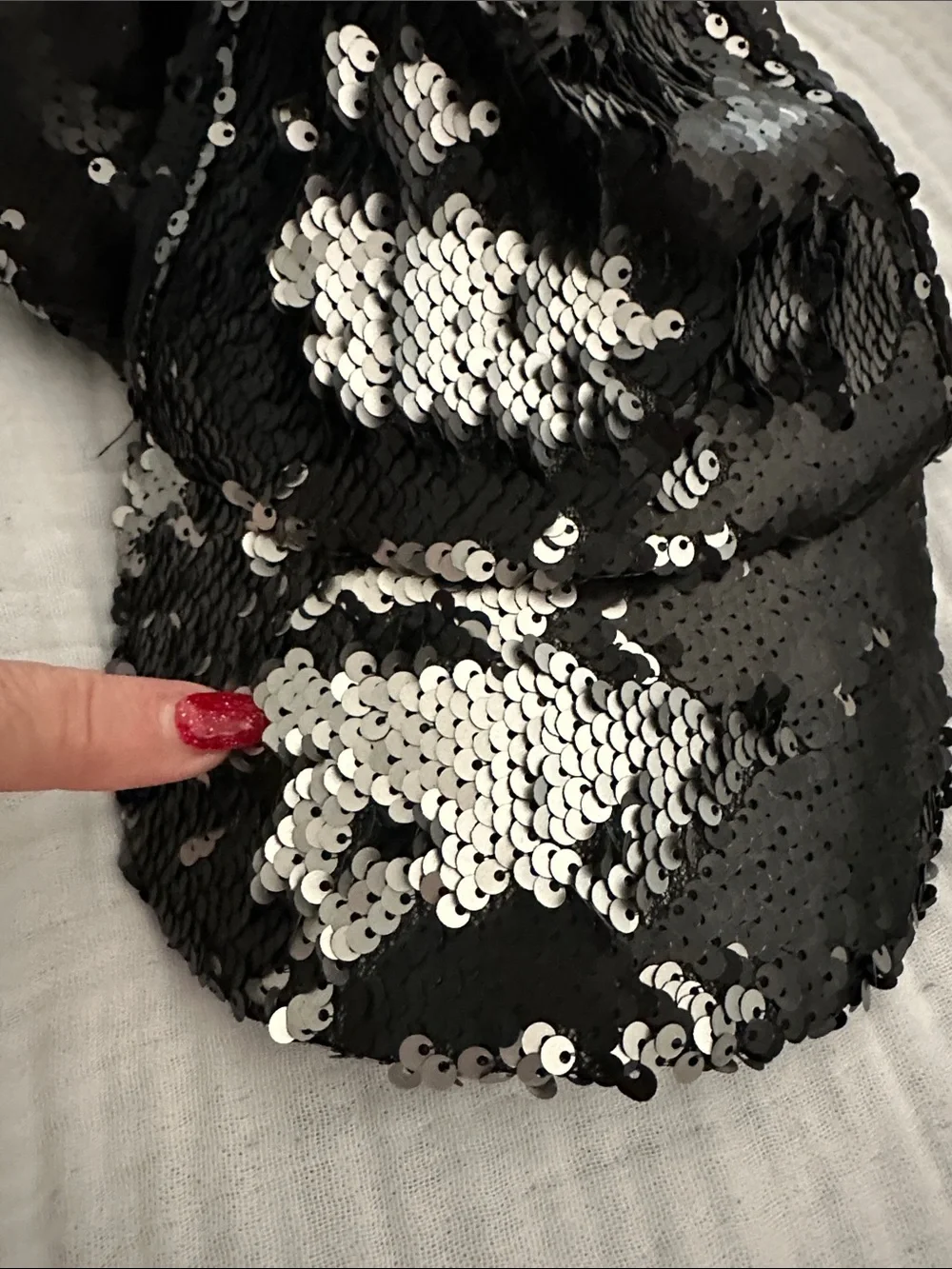 Steve Madden Double Take Matte Black Gray Reverse Sequin Baseball Hat Cap
